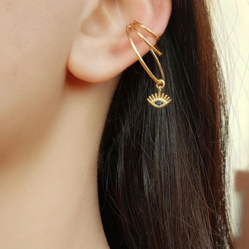 Three-Ring Eyelash Gold Silver Women's Cartilage Earrings - CNG Jewels