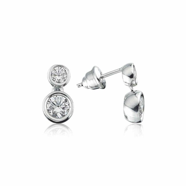 Swarovski Pırlanta Modeli İki Taşlı Gümüş Küpe - 1