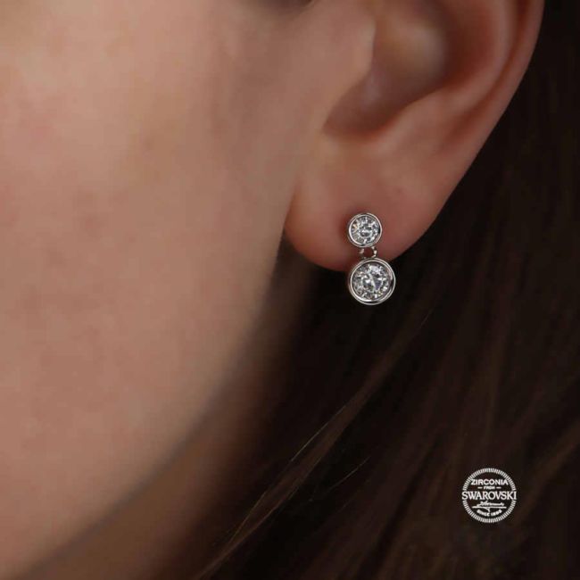 Swarovski Pırlanta Modeli İki Taşlı Gümüş Küpe - 2