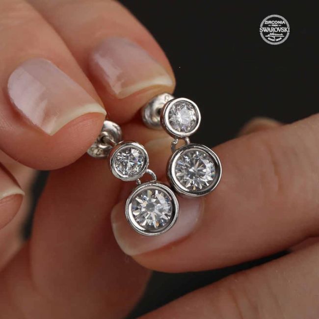 Swarovski Pırlanta Modeli İki Taşlı Gümüş Küpe - 3