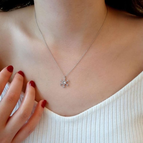 Swarovski Taşlı Kar Tanesi Gümüş Bayan Kolye - 3