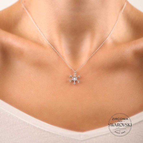 Swarovski Taşlı Kar Tanesi Gümüş Kadın Kolye - CNG Jewels (1)
