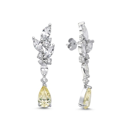 Syren Sarı Damla Sallantılı Kadın Gümüş Küpe - CNG Jewels