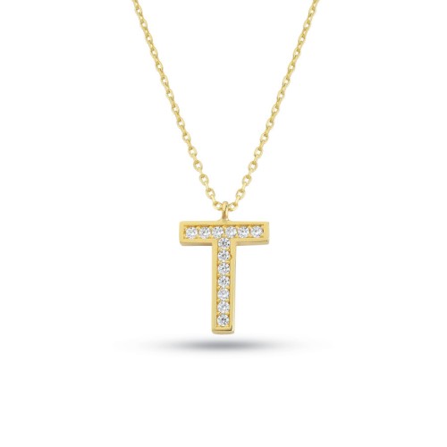 T Harfi Taşlı Altın Kolye - CNG Jewels