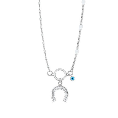 Tasarım At Nalı Nazar Boncuklu Gümüş Kadın Kolye - CNG Jewels