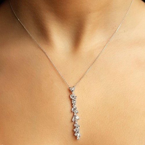 Tasarım Baget Taşlı Zikzak Gümüş Kadın Kolye - CNG Jewels (1)