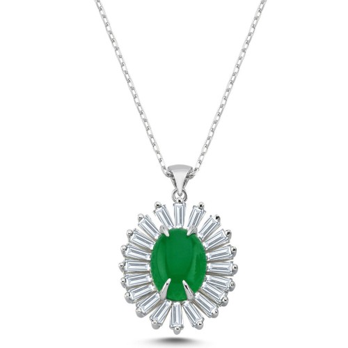 Tasarım Ceyt Taşlı Papatya Kadın Gümüş Kolye - CNG Jewels