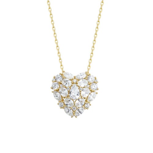 Tasarım Cuore Kalp Gold Gümüş Kadın Kolye - CNG Jewels