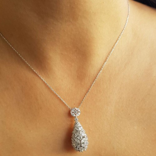 Tasarım Markiz Taşlı Üç Boyutlu Damla Gümüş Bayan Kolye - CNG Jewels (1)