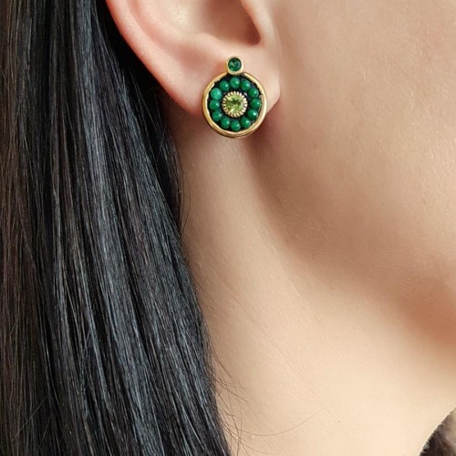 Tasarım El Yapımı Aventurin Peridot Taşlı Gold Gümüş Bayan Küpe - CNG Jewels