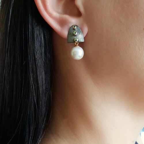 Tasarım El yapımı Doğal İncili Capello Gümüş Kadın Küpe - CNG Jewels