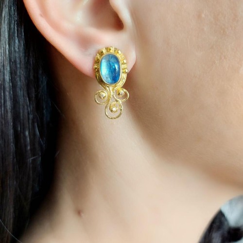 Tasarım El Yapımı Kyanit Taşlı Gümüş Bayan Küpe - CNG Jewels