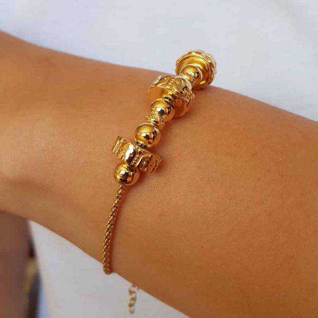 Tasarım Küre Silindir Gold Kadın Gümüş Bileklik - 1