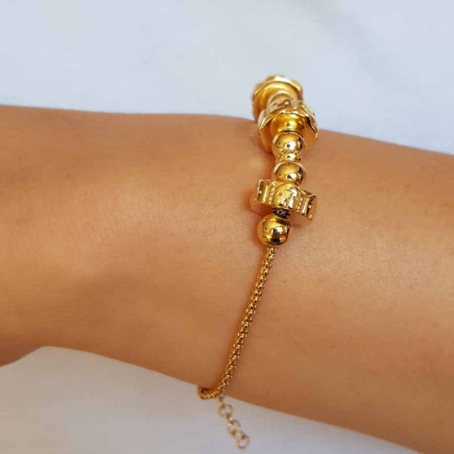 Tasarım Küre Silindir Gold Kadın Gümüş Bileklik - 2