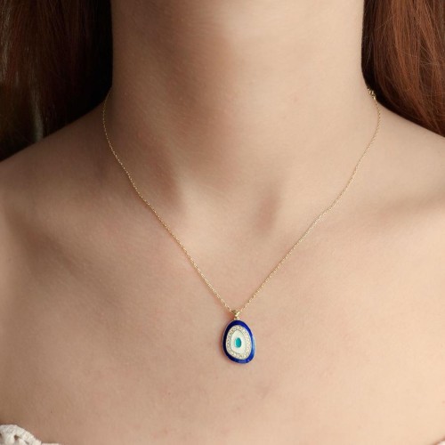 Tasarım Lacivert Göz Eyelash Gümüş Kadın Kolye - CNG Jewels (1)