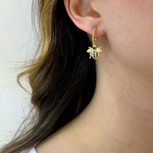 Tasarım Mavi Arı Sallantılı Gümüş Küpe - CNG Jewels (1)