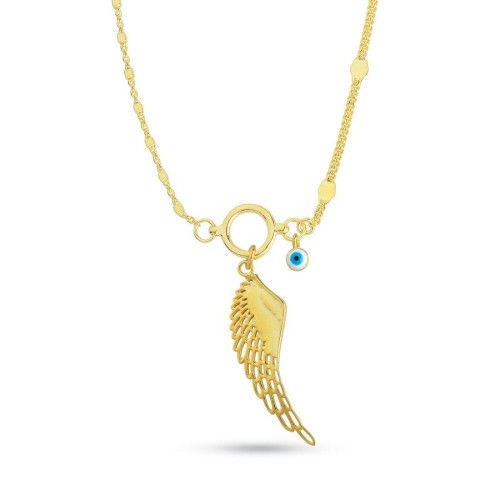 Tasarım Melek Kanadı Gold Gümüş Kadın Kolye - CNG Jewels