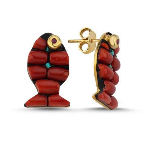 Tasarım Mercan Balık Gümüş Kadın Küpe - CNG Jewels