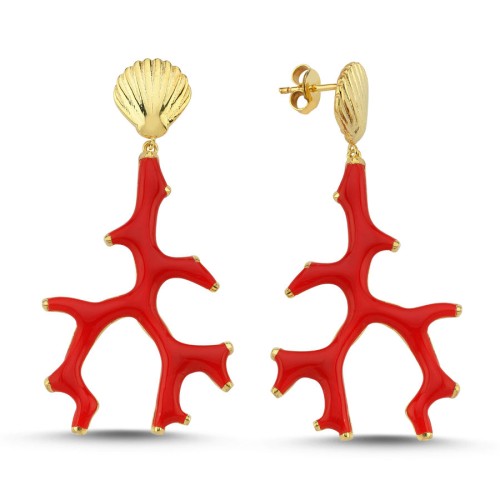 Tasarım Mercan Mineli Gümüş Kadın Küpe - CNG Jewels