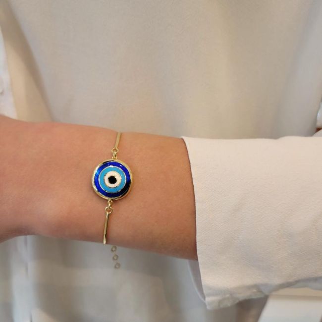 Tasarım Mineli Nazar Boncuğu Gümüş Bileklik - 1
