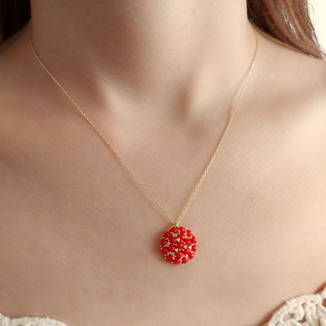 Tasarım Multi Mercan Gümüş Kadın Kolye - 2