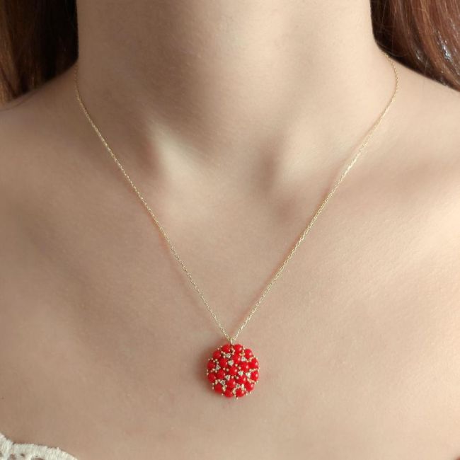 Tasarım Multi Mercan Gümüş Kadın Kolye - 1