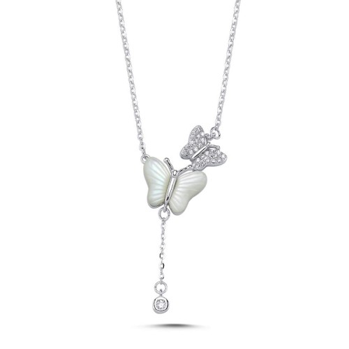 Tasarım Sedef Taşlı Kelebek Kadın Gümüş Kolye - CNG Jewels