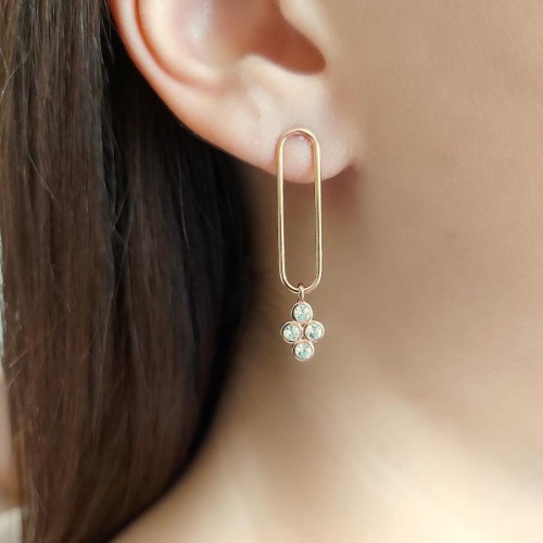 Tasarım Taşlı Rose Kadın Gümüş Küpe - CNG Jewels