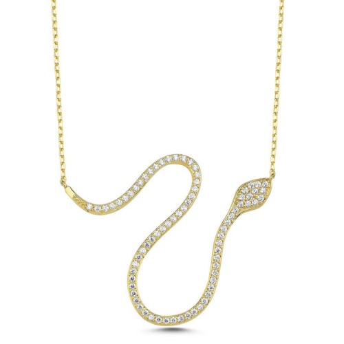 Tasarım Taşlı Snake Yılan Gümüş Kadın Kolye - CNG Jewels