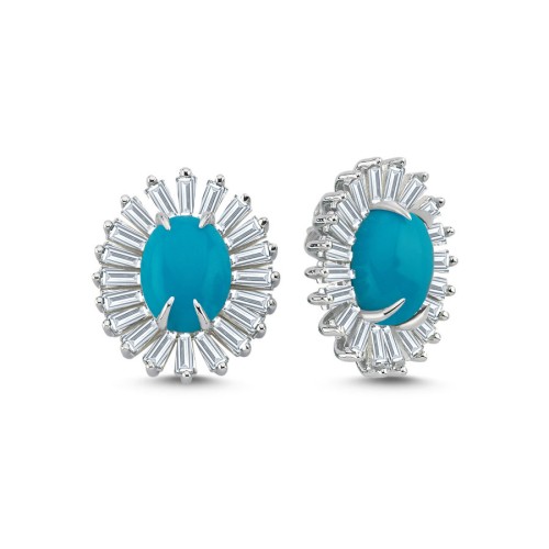 Tasarım Turkuaz Taşlı Papatya Kadın Gümüş Küpe - CNG Jewels