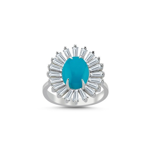 Tasarım Turkuaz Taşlı Papatya Kadın Gümüş Yüzük - CNG Jewels