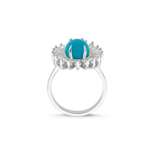 Tasarım Turkuaz Taşlı Papatya Kadın Gümüş Yüzük - CNG Jewels (1)