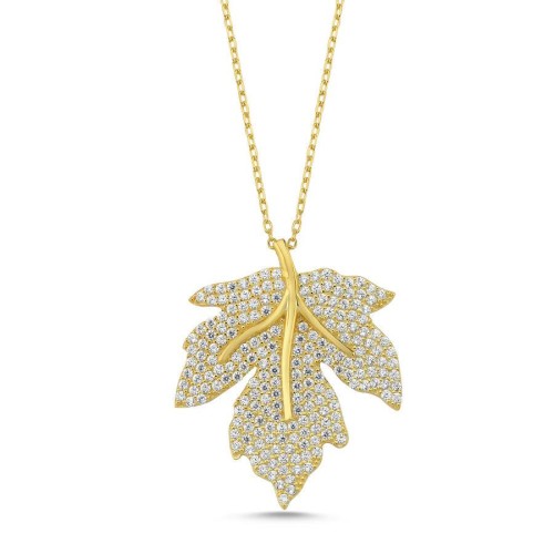 Designed Sycamore Leaf Silver Women's Necklace - CNG Jewels