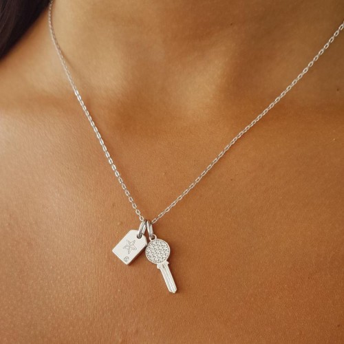 Taşlı Anahtar Kilit Gümüş Bayan Kolye - CNG Jewels (1)