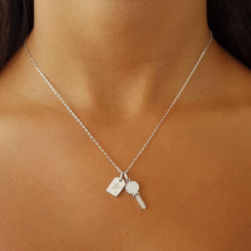 Taşlı Anahtar Kilit Gümüş Kadın Kolye - CNG Jewels