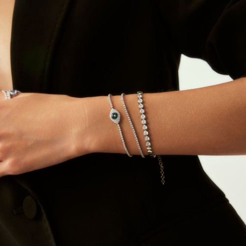 Taşlı Badem Cam Göz Kadın Su Yolu Gümüş Bileklik - CNG Jewels (1)