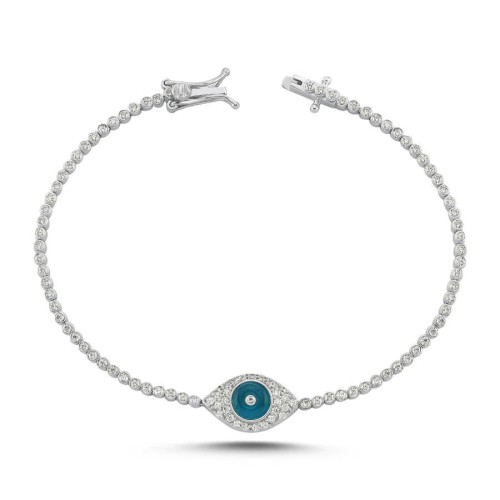 Taşlı Badem Cam Göz Kadın Su Yolu Gümüş Bileklik - CNG Jewels (1)