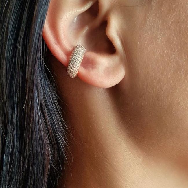 Taşlı Bombe Halka Rosegold Kıkırdak Gümüş Kadın Küpe - 1