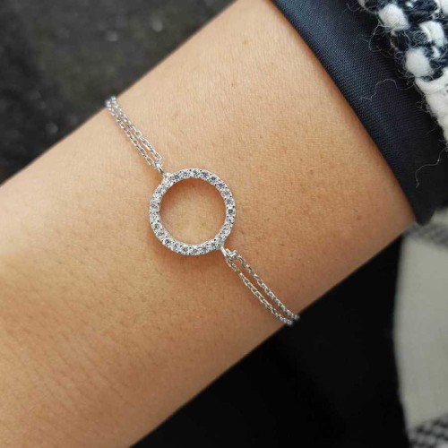 Taşlı Büyük Halka Gümüş Bayan Bileklik - CNG Jewels
