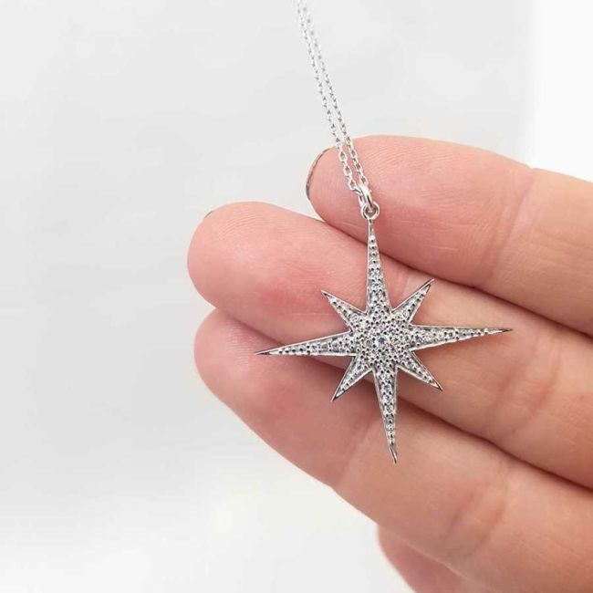 Taşlı Büyük Kutup Yıldızı Kadın Gümüş Kolye - 1