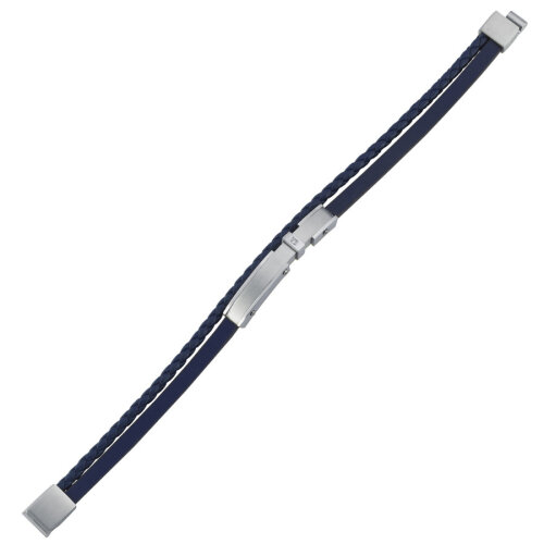 Taşlı Çelik Plaka İkili Mavi Derili Erkek Bilekliği - CNG Jewels (1)