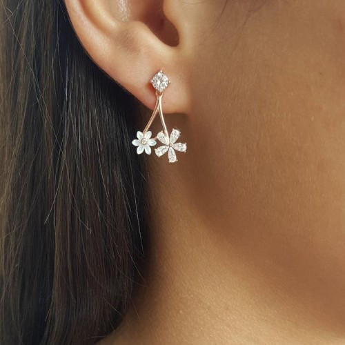Stone Flower White Pearl Daisy Silver Women's Earrings - CNG Jewels (1)