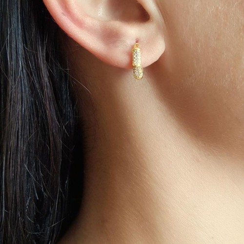 Taşlı Çivili Halka Gold Gümüş Bayan Küpe - CNG Jewels (1)