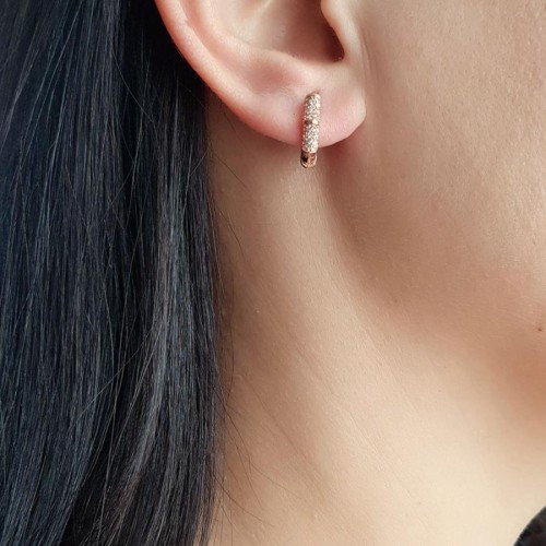 Taşlı Çivili Halka Rose Gümüş Kadın Küpe - CNG Jewels