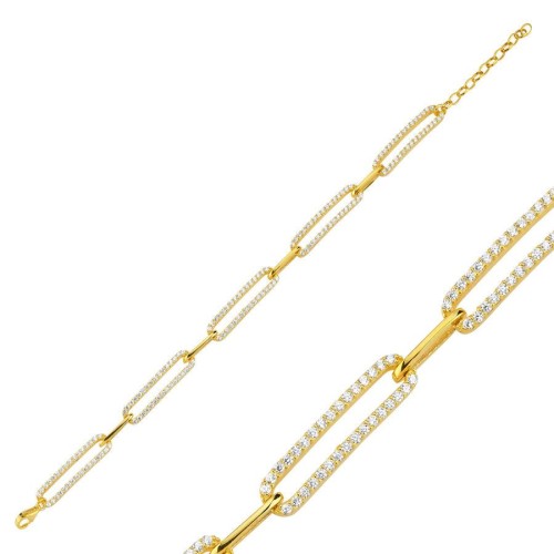 Taşlı Dikdörtgen Parçalı Gold Gümüş Kadın Bileklik - CNG Jewels