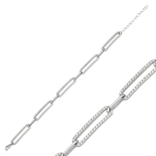 Taşlı Dikdörtgen Parçalı Gümüş Kadın Bileklik - CNG Jewels