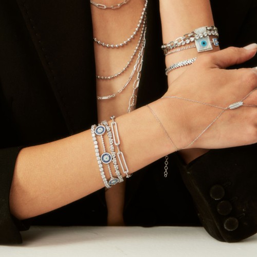 Taşlı Dikdörtgen Parçalı Gümüş Kadın Bileklik - CNG Jewels (1)