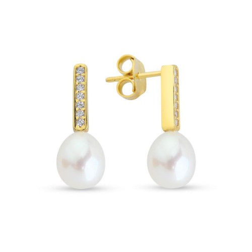 Taşlı Doğal Damla İncili Gümüş Bayan Küpe - CNG Jewels