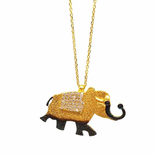 Taşlı Fil Gümüş Bayan Kolye - CNG Jewels