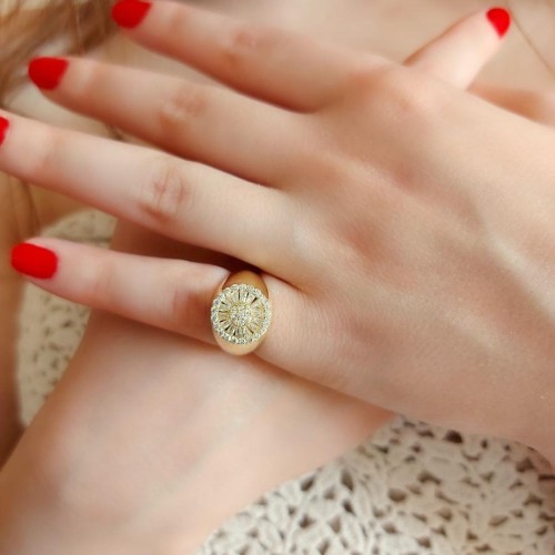 Taşlı Gold Gümüş Şövalye Kadın Serçe Parmak Yüzüğü - CNG Jewels (1)